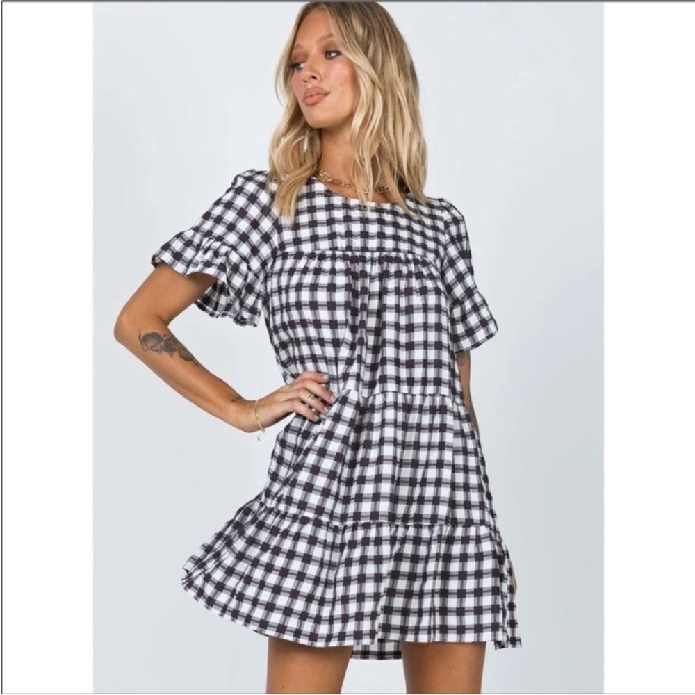 Princess Polly Miami Check Black/White Check Mini Dress Sz 4